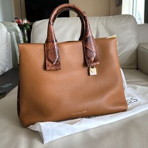 Michael Kors new medium leather satchel snake embossed